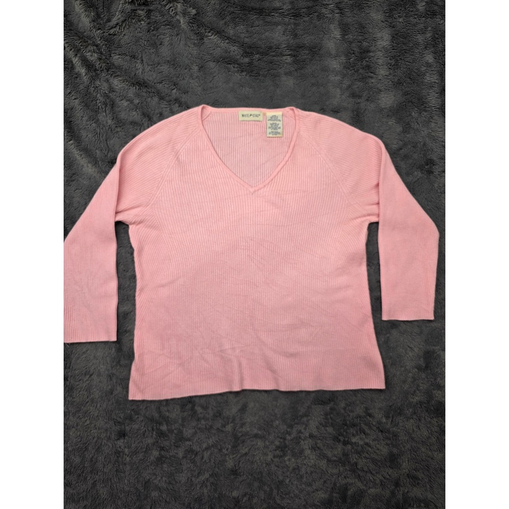 White Stag‎ Pink Ribbed V-Neck Sweater Womens Large Raglan Sleeve Pullover
